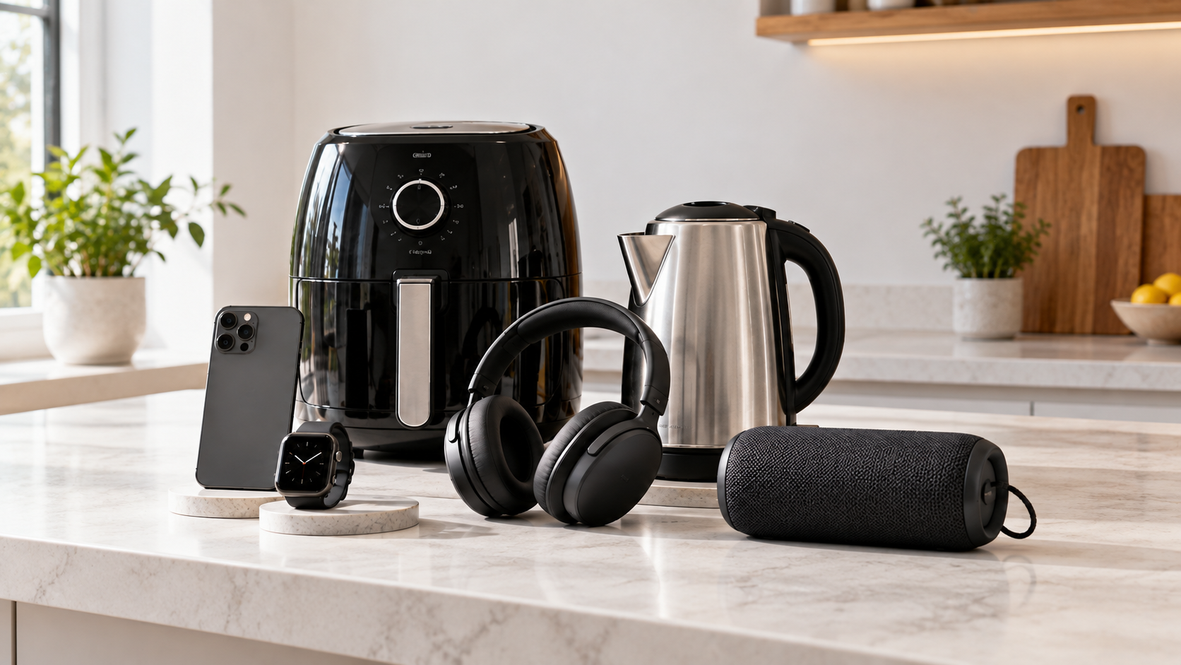 Products reviewed on Dealzco: phones, headphones, air fryers, kettles and speakers
